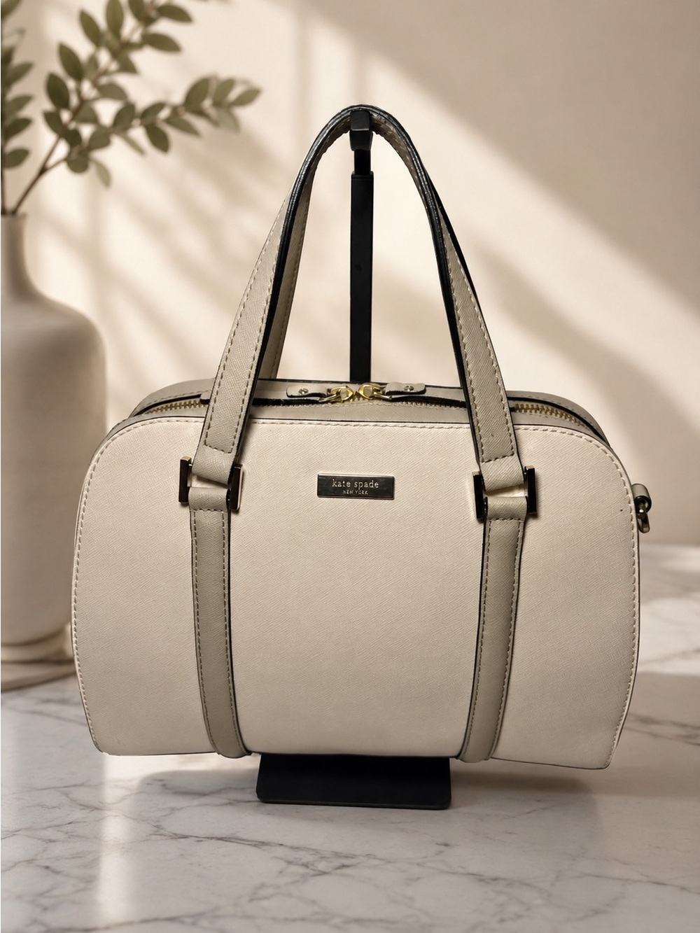 Kate Spade New York Cream Saffiano Leather Satchel Bowler Bag No Crossbody Strap